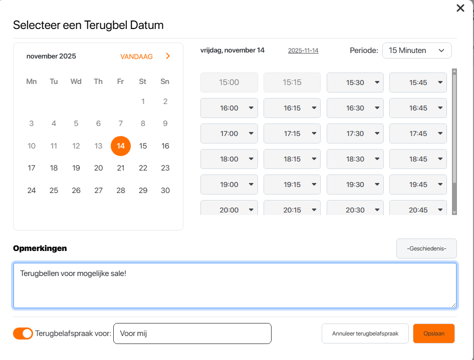 Telforce callcenter software terugbelafspraak maken